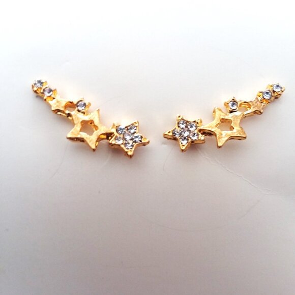 Earrings Stars Rhinestone Simple Trendy Gold Lobe Retro Y2K Glam Shooting - Picture 2 of 4
